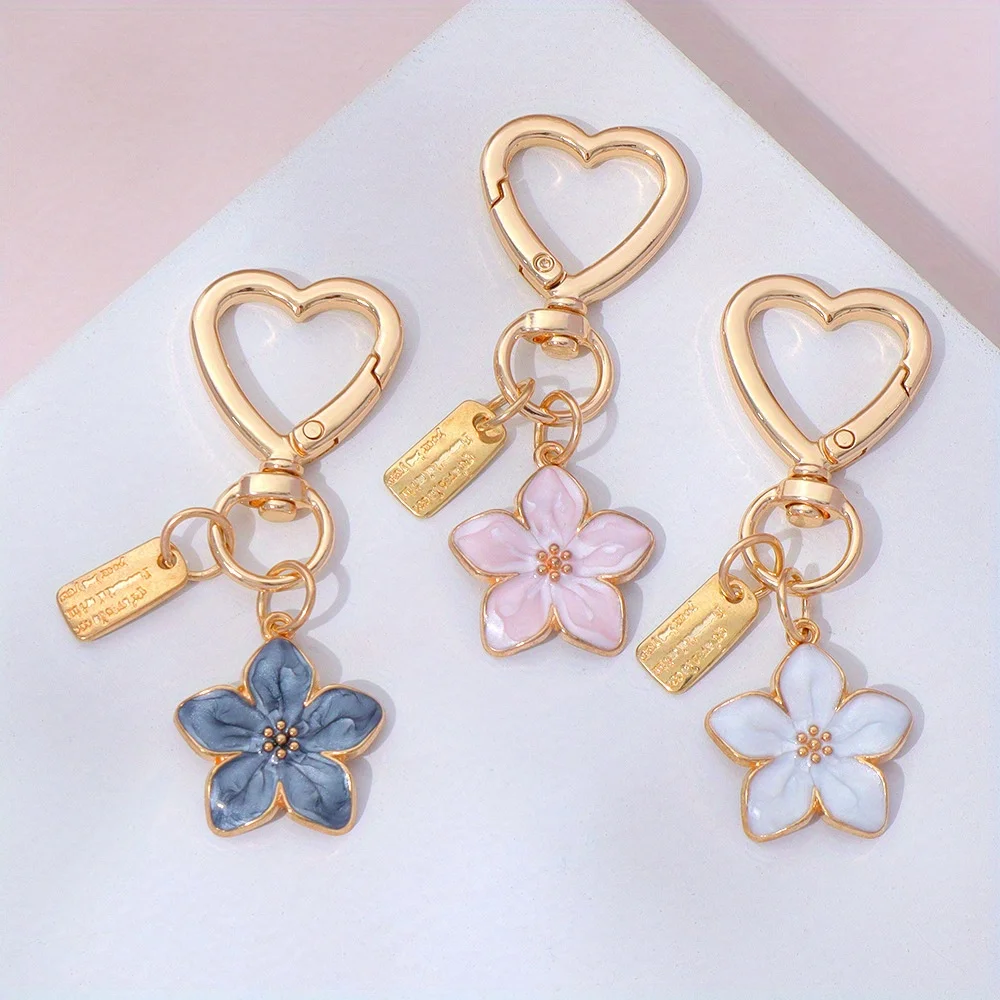 

Metal Cherry Blossom Pendant Keychain Girls Heart-shaped Keychain Earphone Case Keychain Pendant Keychain