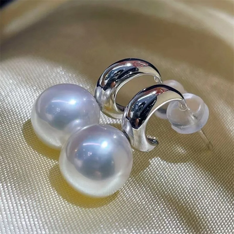 

Large quantity of AAAA 10-11mm genuine South China Sea natural white pearl earrings 925s