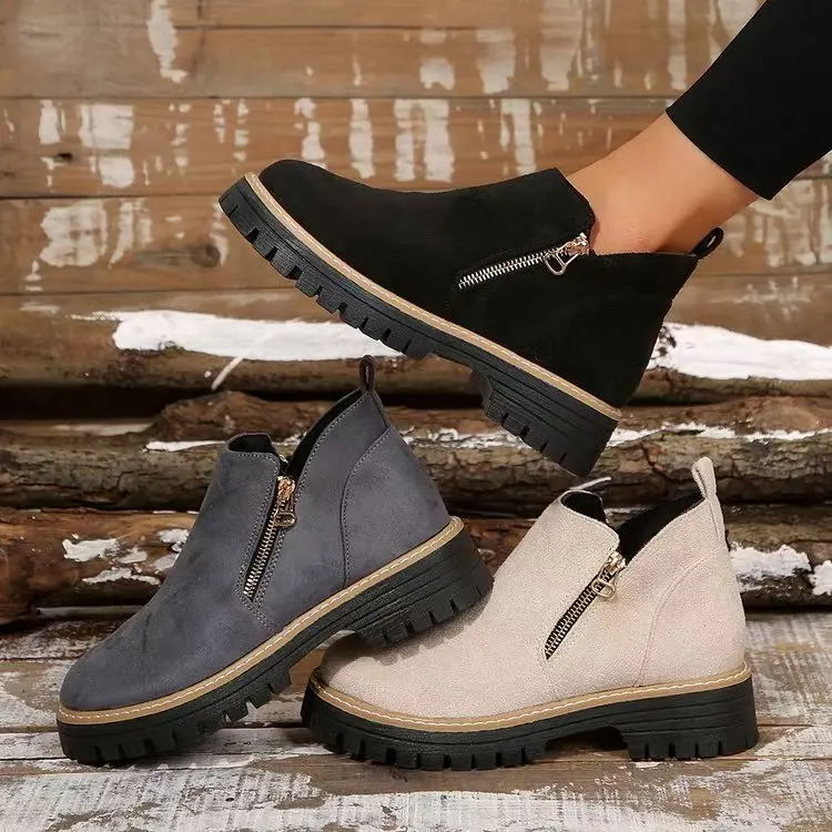 

Новые ретро-ботинки на молнии для женщин: удобные, универсальные, нескользящие, модные, на толстой подошве, 2026