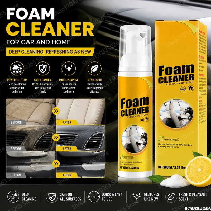 Multi-Purpose Foam Cleaner Spray, Scent Deep Cleaning Foam for Car Interior, Home Surfaces & Fabric Stains