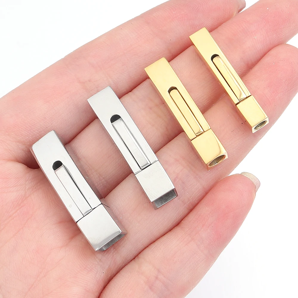 Stainless Steel Bayonet Clasps Metal Cylinder Pushlock  Buckle Square Leather Cord Clasps For Jewelry Making Bracelet Necklace