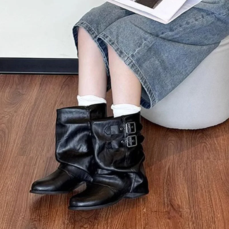 

Fashion Autumn Mid-Calf Boots 2026 Winter Long Boots Shoes For Women Buckle Boots