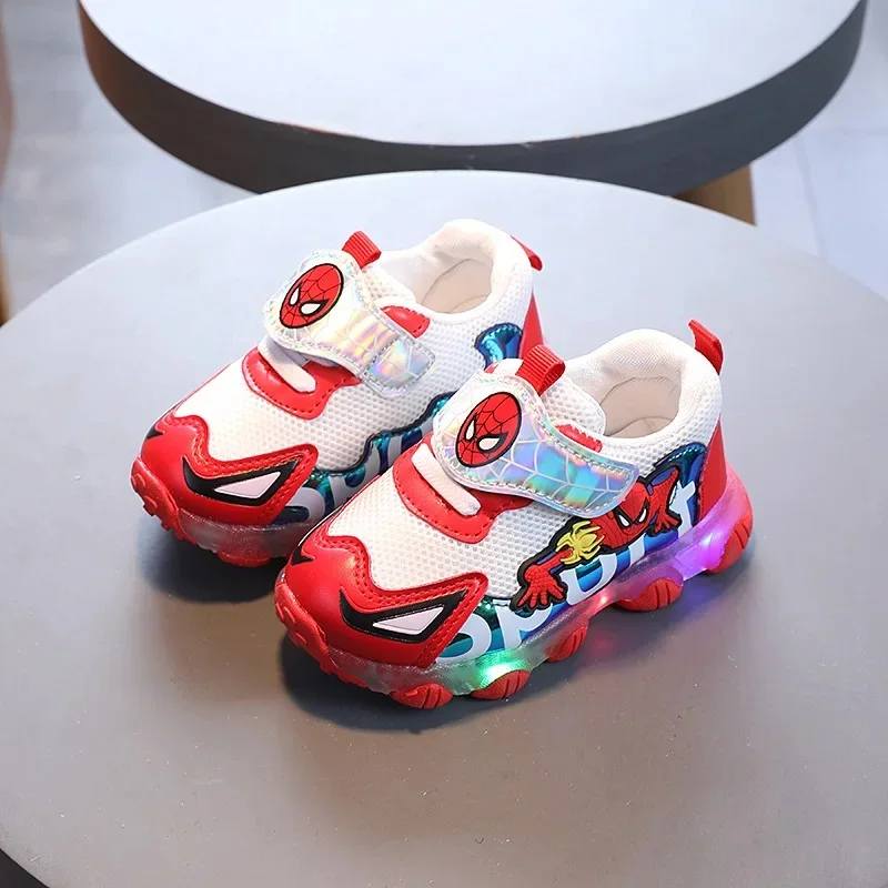 Disney Spiderman Children Casual Shoes LED Leisure Baby Girls Boys Shoes Led Lighted Kids Sneakers Infant Tennis