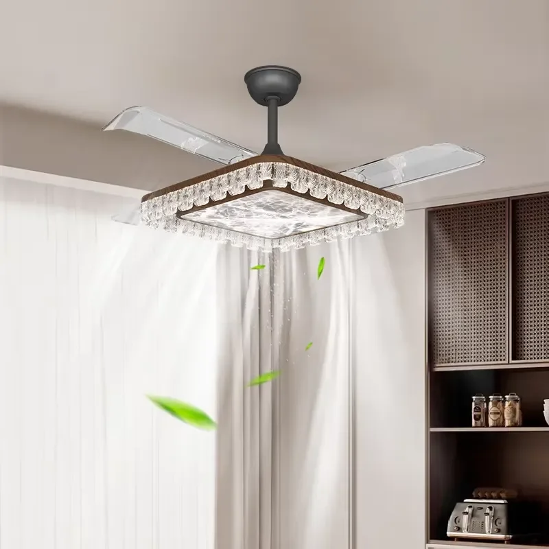 Creative Crystal Bedroom Ceiling Fan Light with LED Remote Control AC Motor-Luxury and Simple Ice Crack Design