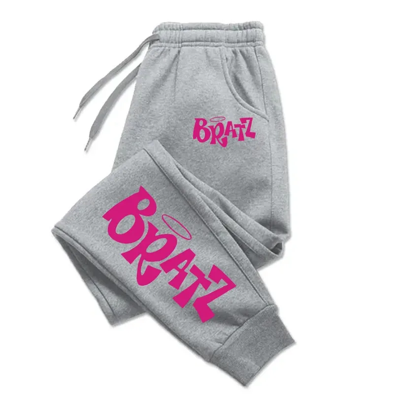 

Bratz розовые повседневные универсальные женские брюки с буквенным принтом, модные модные брюки в стиле хип-хоп с карманами на шнурке, спортивные штаны женские