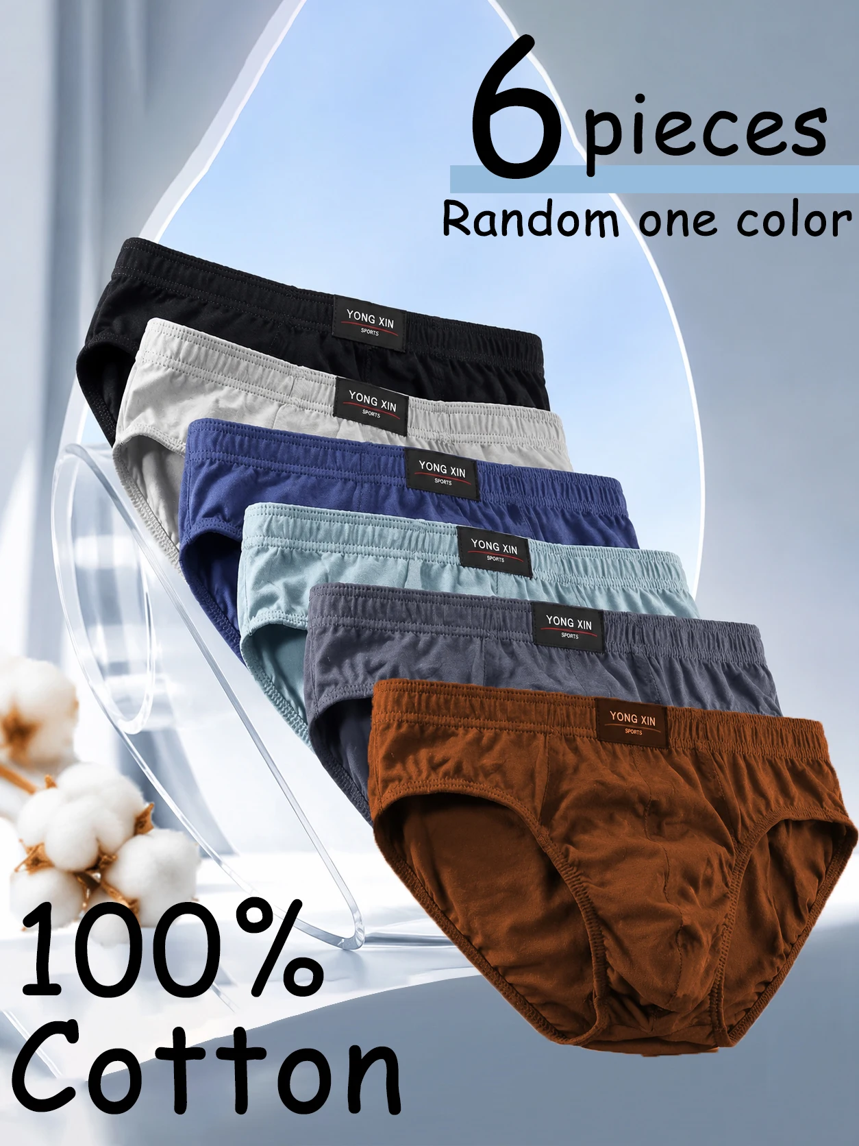 6pcs 100% Pure Cotton Men's Underwear Plus Size Teenage Underwear, Sweat absorbing Multi-Color Men's Antibacterial S-3XL