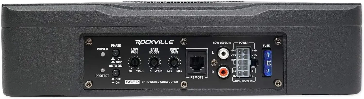 Rockville SS8P 400w 8" subwoofer delgado para automóvil/camión con alimentación activa debajo del asiento, negro