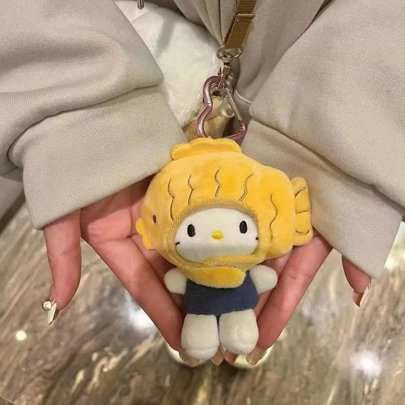 Sanrio saco bonito pendurado kawaii dos desenhos animados taiyaki forma olá kitty boneca de pelúcia meninas mochila decoração pequeno chaveiro pingente