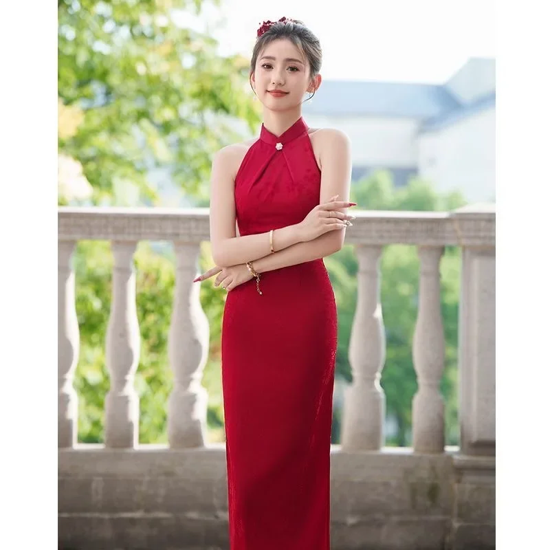 Sleeveless No. 50 Cheongsam Toast Autumn Bride Wedding New Wine Red Young 2024 Improved Engagement Chinese Dress Banquet