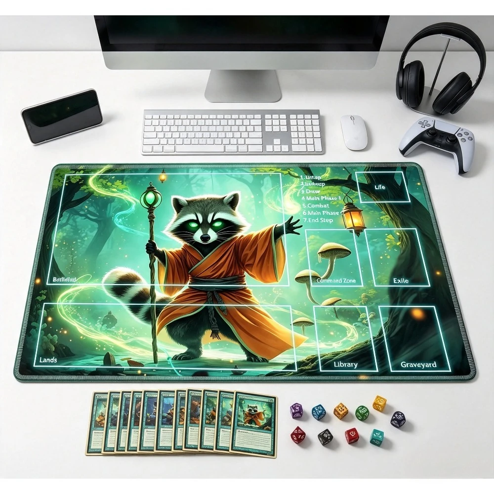 Forest Wizard Zoned Play Mat Durable Office Deskpad Parties Gathering Card Game Mat Non-slip Keyboard PC Game MousePad Cardmat
