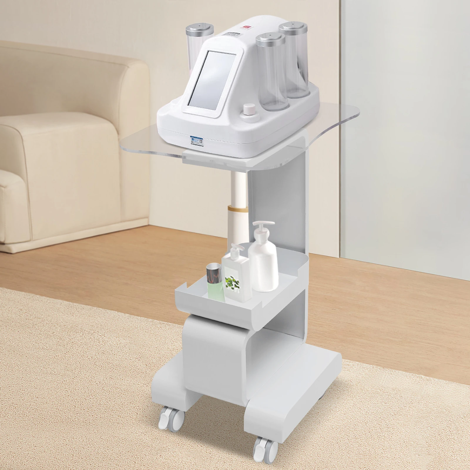 Metal and Acrylic Salon Trolley with Spacious Storage for Beauty Tools