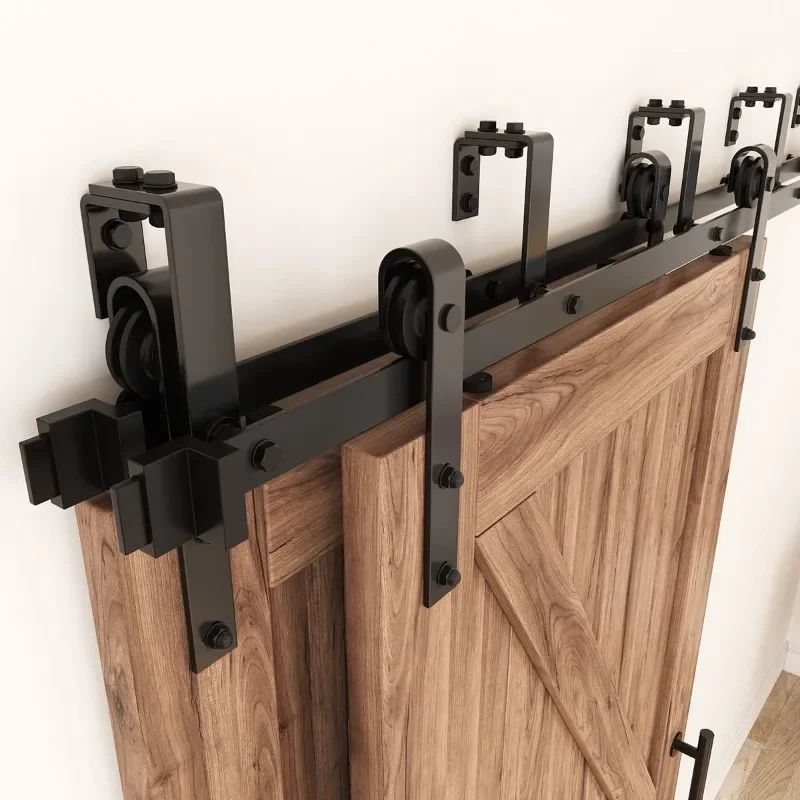 Barn Door Hardware Kit Low Ceiling Wall Mount for Closet Double Wooden Doors (12FT Bypass kit)