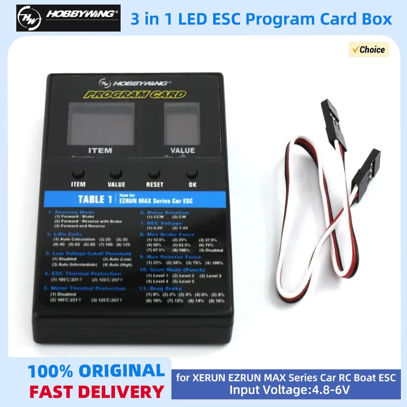 HOBBYWING 3-in-1 LED ESC Programming Card Box Universal for XERUN EZRUN MAX Car Series Platinum Series SEAKING RC Boat ESC