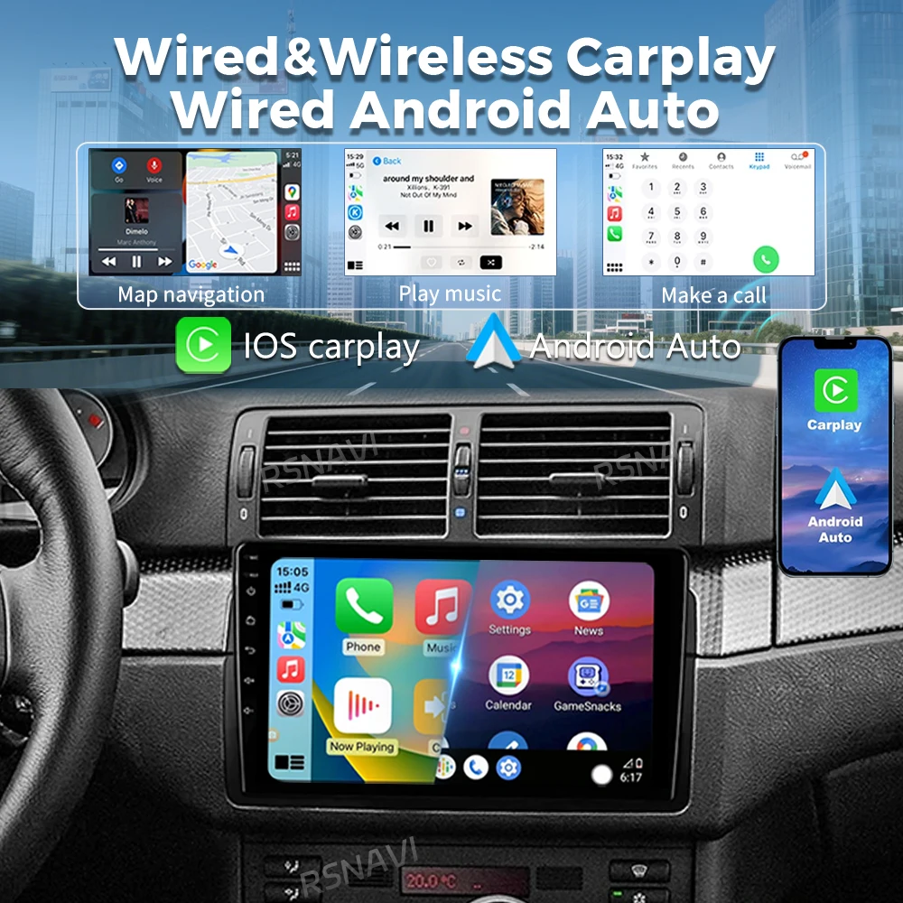 Android 14 untuk BMW 3-Series E46 M3 318 320 325 330 335 2K QLED Android Radio Multimedia Mobil pemutar Video AI suara CarPlay stereo