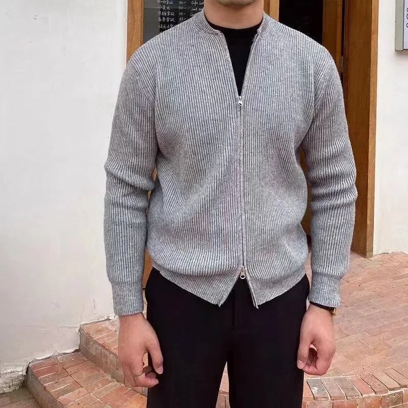 New Style Knitted Sweater Coat for Men in Spring and Autumn, Korean Style Trendy, Pure Color, Simple, Loose and Casual Style