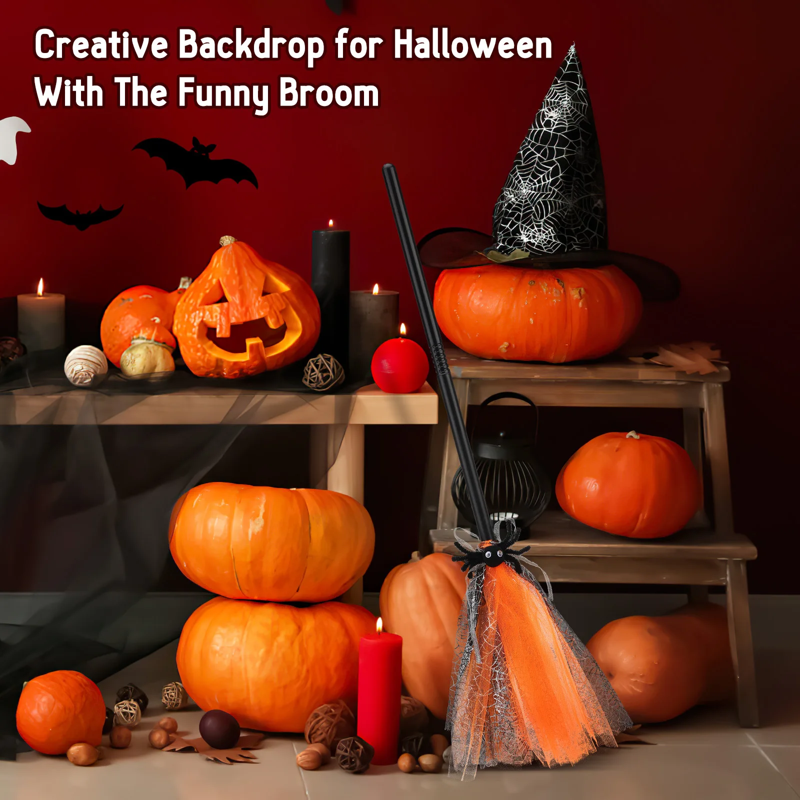 Lekki fioletowy rekwizyt w kształcie miotły czarownicy, akcesorium do kostiumu, dekoracja na przyjęcie dla dzieci, miotła dla małej dziewczynki, artykuły na Halloween.