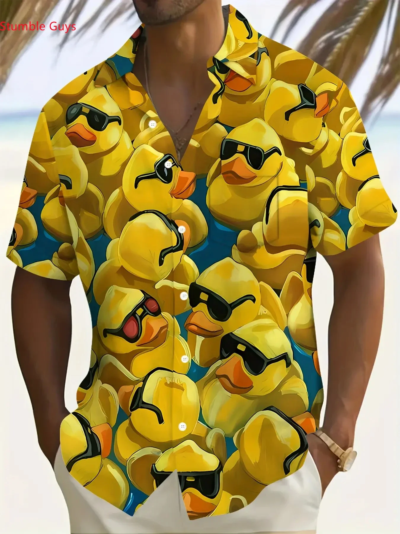 Summer Trendy Men's Hawaiian Shirt Man Short Sleeve Vibrant Print Loose Fit Lightweight Stylish Party Tops