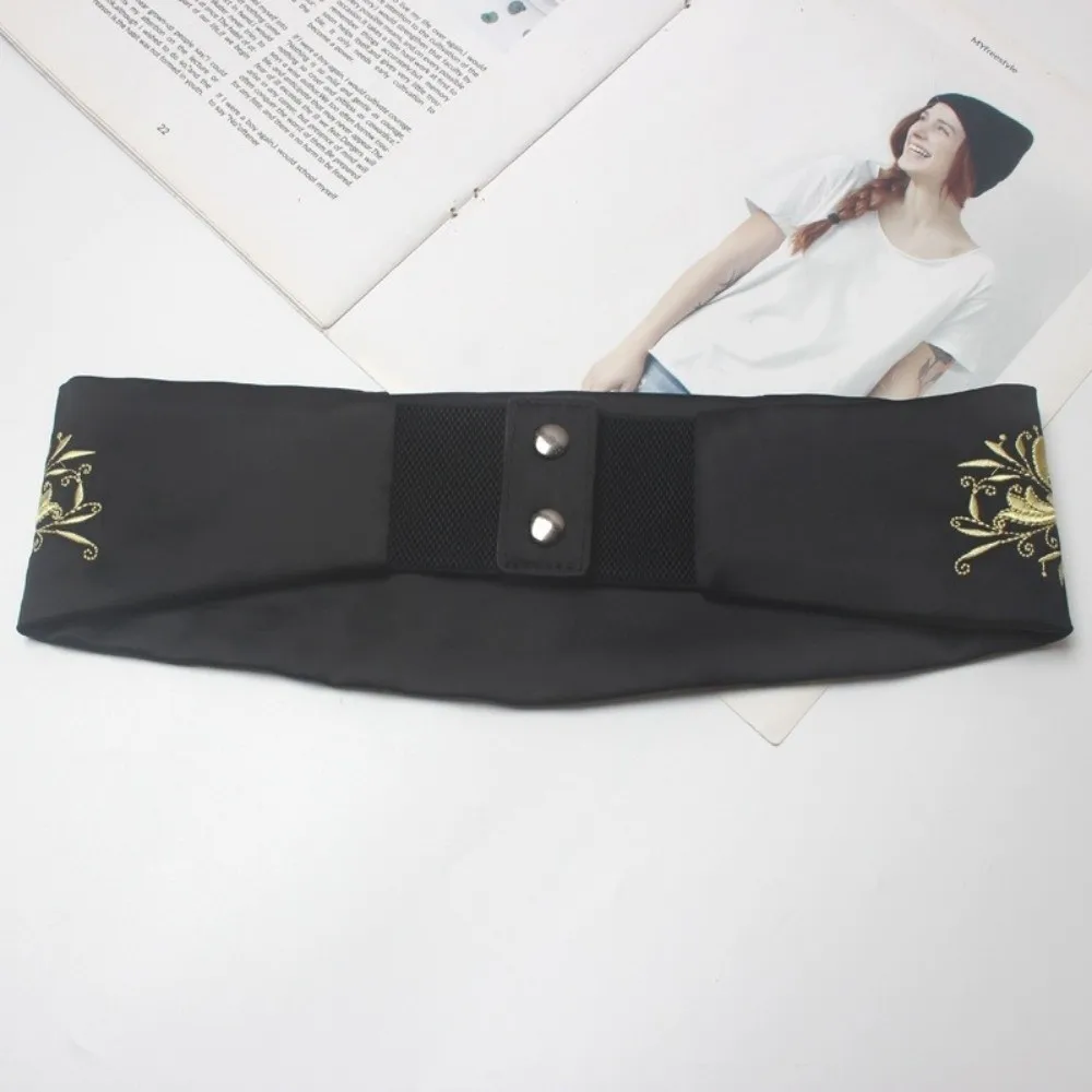 Wide Style Embroidery Corset Japanese Style Soft Fabric Hanfu Waistband Adjustable Jacquard Ethnic Girdle Culture Fan