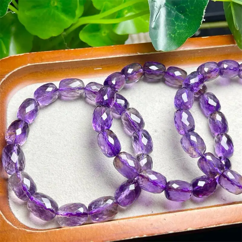 

Natural Amethyst Facet Bead Bracelet Fortune Energy Bangle Mineral String Woman Amulet Jewelry Healing Gift 1pcs 7x8/9x12MM