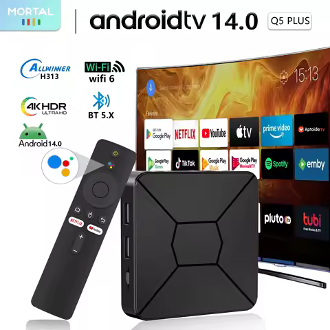Mortal Smart Android 14 Mini TV Box Q5Plus BT5.0 Voice Allwinner H313 HDR 10 WiFi6 4K Games Netflix Multi Language Set Top Box
