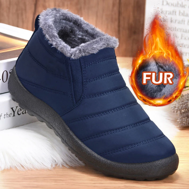 Boots Woman Snow Solid Shoes Woman Slip On Women Shoes Black Couple Waterproof Ankle Boots Flat Winter Ladies Boots Botas Mujer