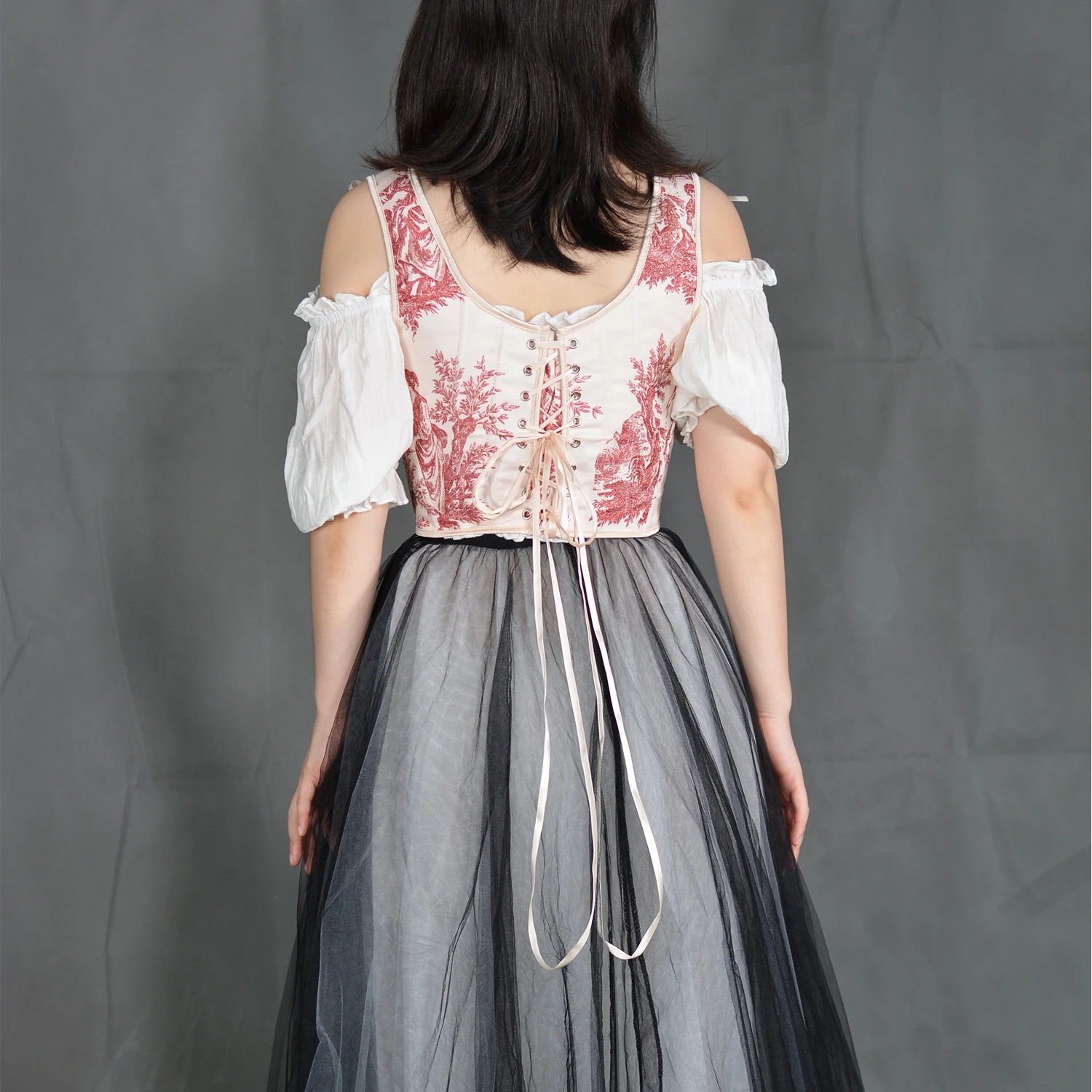 

Женский сексуальный розово-черный корсет-топ с винтажным принтом, готический бюстье с элегантной шнуровкой, корсет-камизоль с косточками, утягивающий жилет-бодишейпер