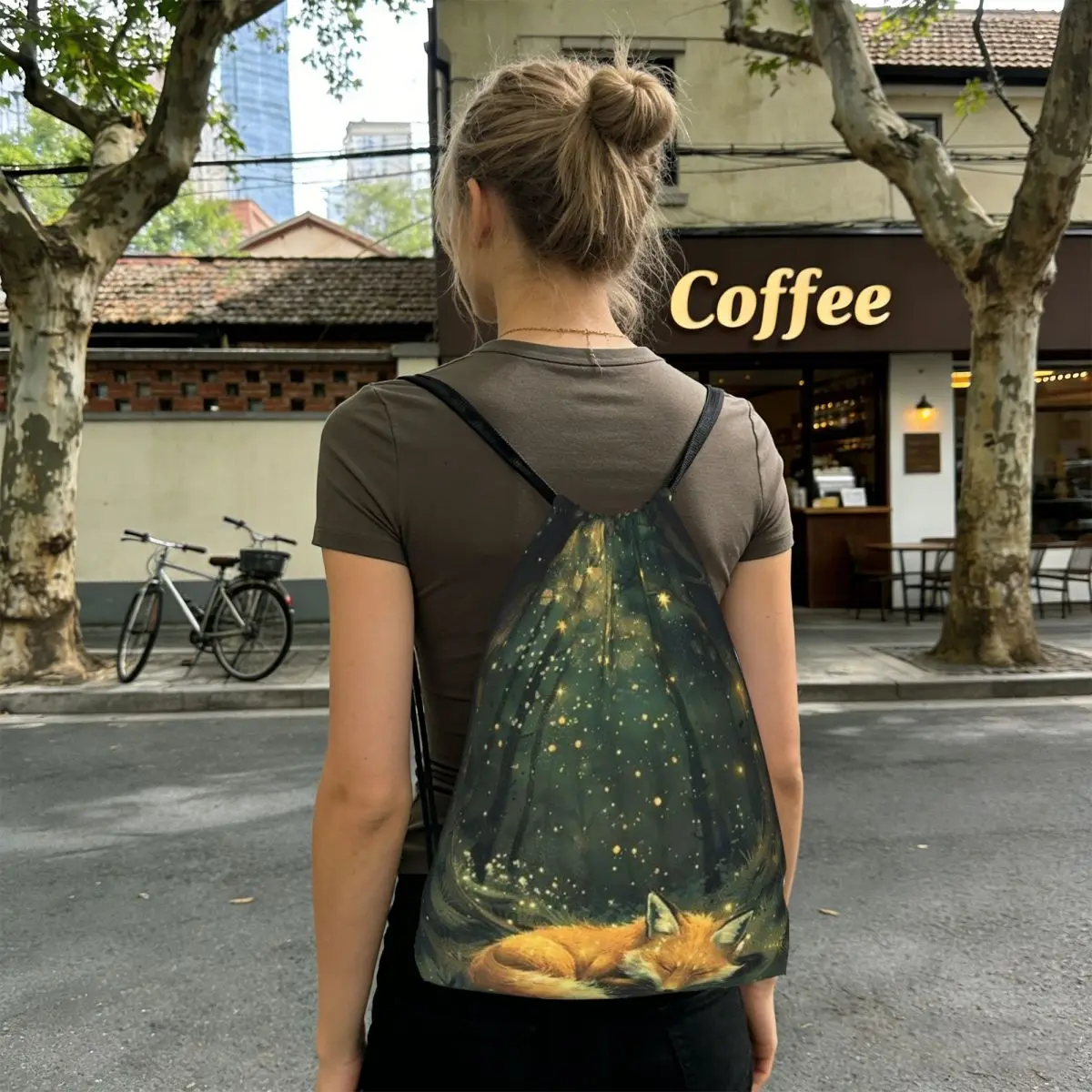 

The Fox Sleeping In The Forest Backpacks Multi-function Drawstring Bags Sports Bag Book Bags for Travel Students
