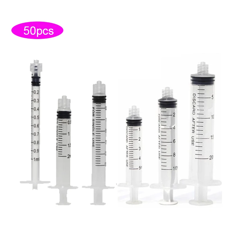 50pcs Luer Lock Syringes 1ml 3ml 5ml 10ml 20ml 30ml 50ml plastic syringe hydroponics Nutrient Syringe Tools tattoo