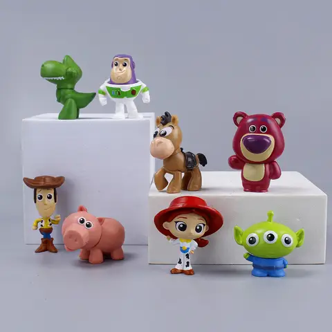 8PCS Disneyed Toy Story Anime DIY Doll Accessor Action Figure Toys Buzz Lightyear Cartoon Model Dolls Car Cake Decor Kids Gift