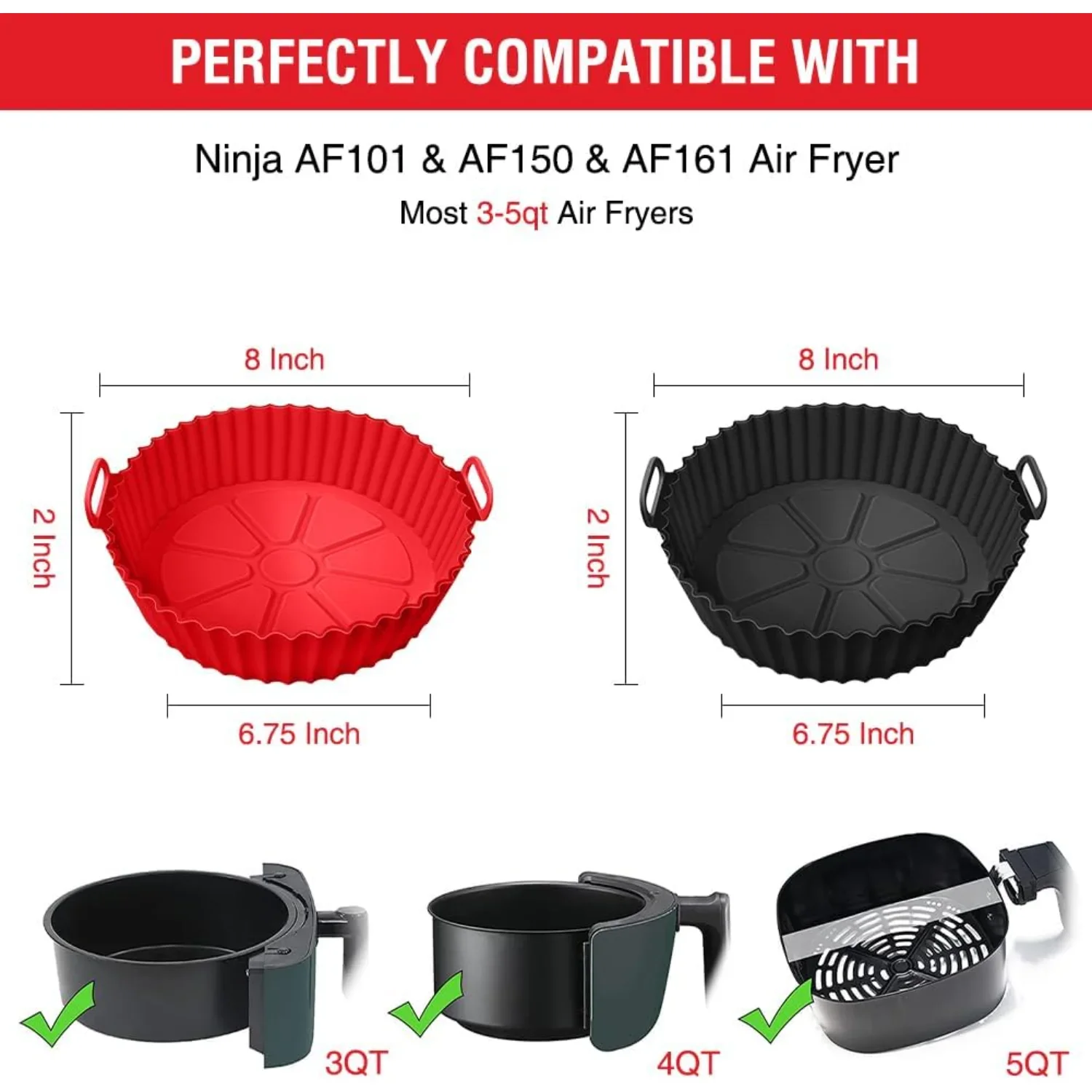 Silicone Air Fryer Liners for PowerXL/Instant Pot 4QT and Most 3 to 5 QT Air Fryers, Compatible with Air Fryer AF101 4QT and AF1