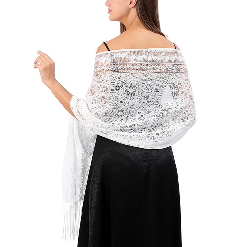 Embroidery Ethnic Style Scarf Fringes Shawl Hijab Lace Tassel Scarves Solid Color Triangle Scarf Wedding Evening Dress Shawls
