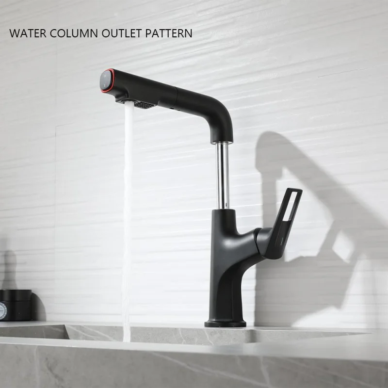 Elegant Black Basin Faucet Toilet Wash Basin Wash Basin Table Basin Hot And Cold Pull Type Bathroom Cabinet Lift Faucet