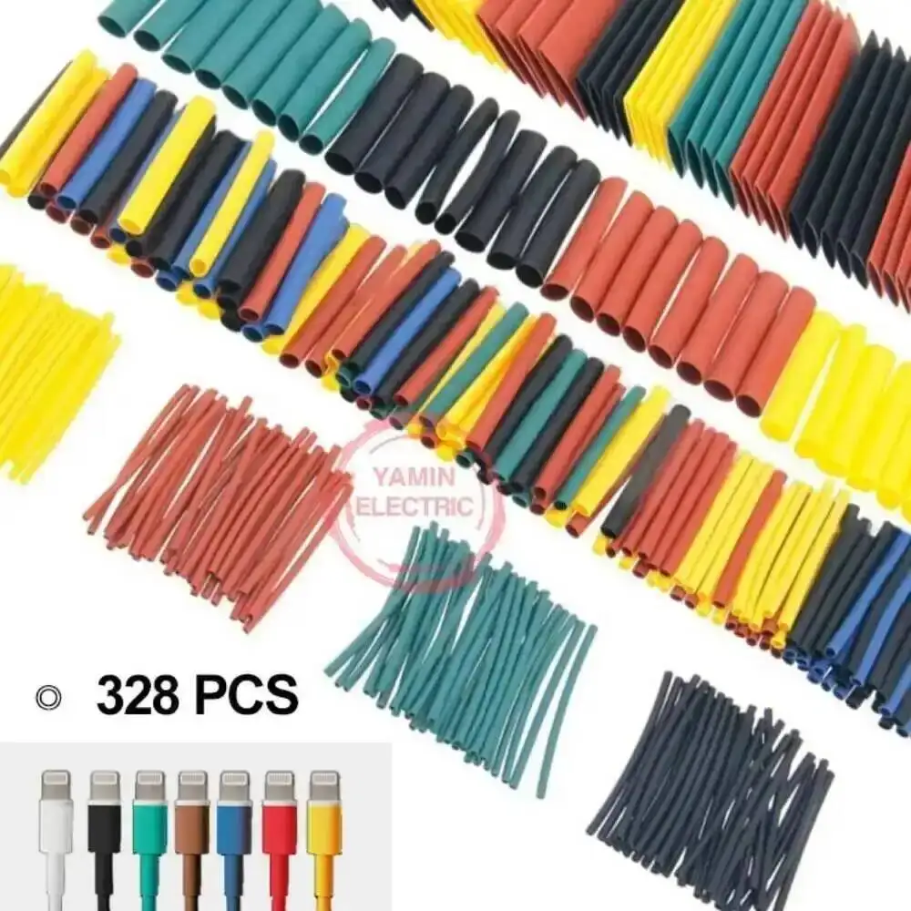 328Pcs/set Sleeving Wrap Wire Car Electrical Cable Tube Kits Heat Shrink Tube Tubing Polyolefin 8 Sizes Mixed Color