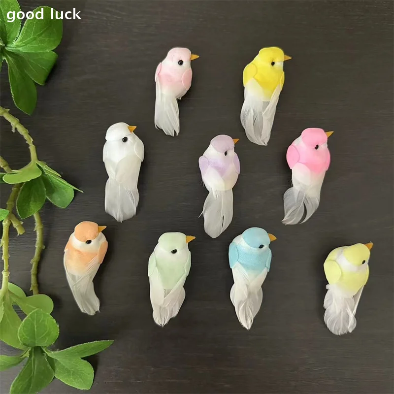 2Pcs Cute Artificial Birds Fake Foam Animal Simulation Feather Birds Models Tit DIY Craft Home Garden Floral Ornament Decoration
