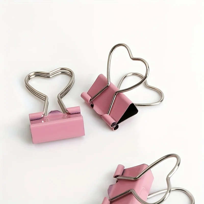 

20-pack Pink Heart-shaped 19mm Metal Office File Folders with A Fold-down Design for Organizing and Facilitating Office Supplies