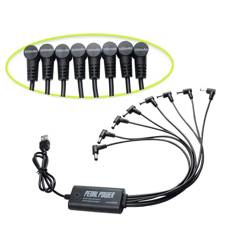 XSXS-Guitar Pedal Power Supply For Effect Pedals- 8 Isolated 90 Degree Elbow DC9V Output Ports, USB 5V Input For Pedal Board