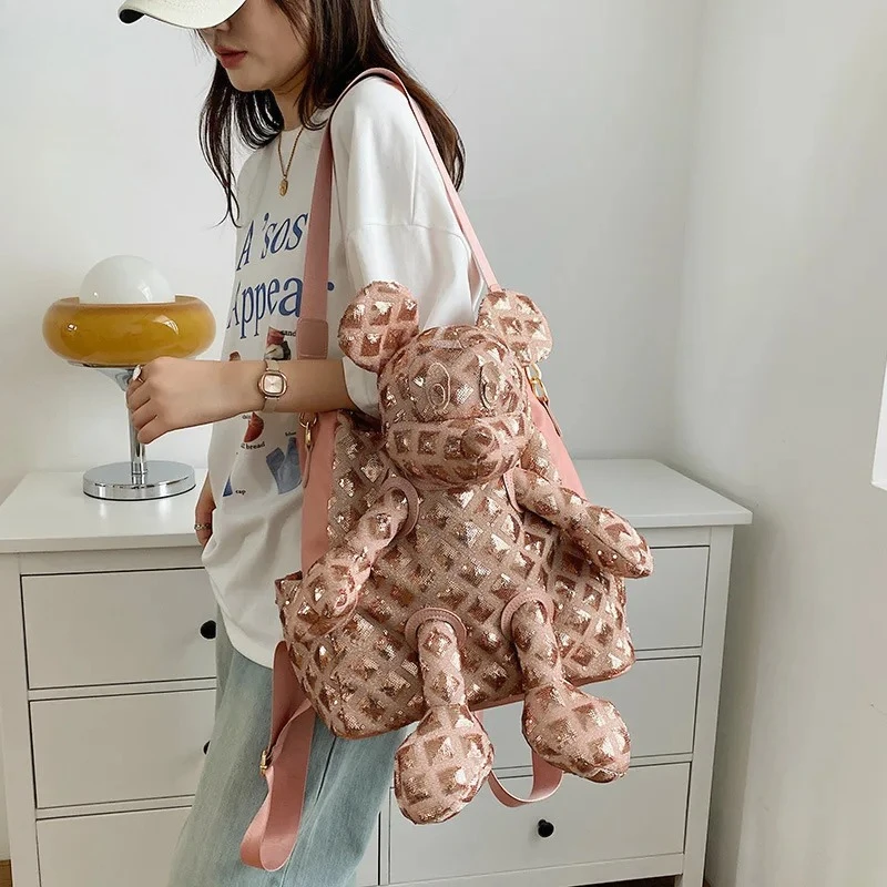 Women's Pink Mickey Mouse Shaped Tote Bag | Glitter Sequin Decor Soft Plush Cute Casual Daily Commute Shoulder Bag