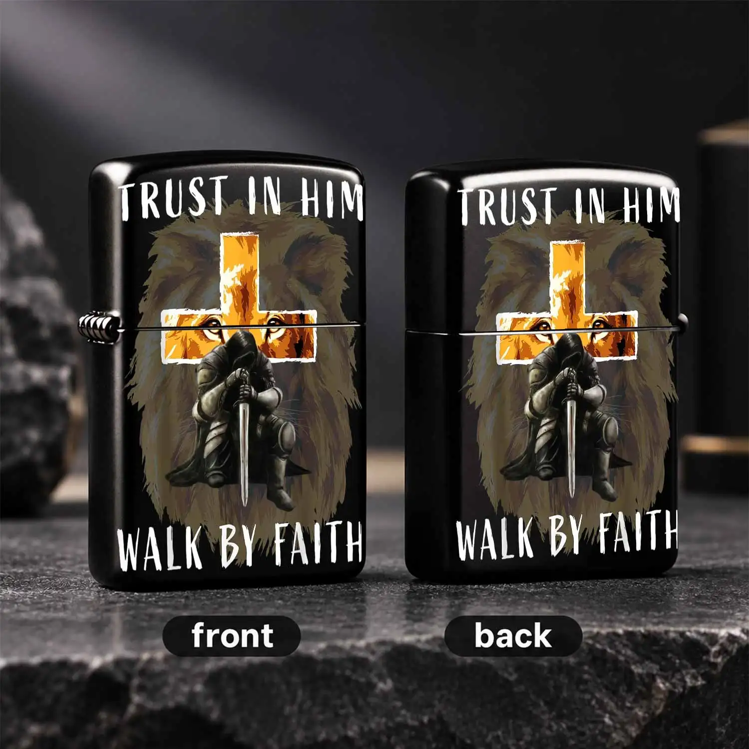 Creative Faith Themed Lighter With Lion Cross Knight Kneeling Pattern Portable Ignition Device For Camping Candle Incense Lighting Thoughtful Gift For Faith Believers Daily Multi Scenario Use Decorative Practical Access A Humorous And Inter