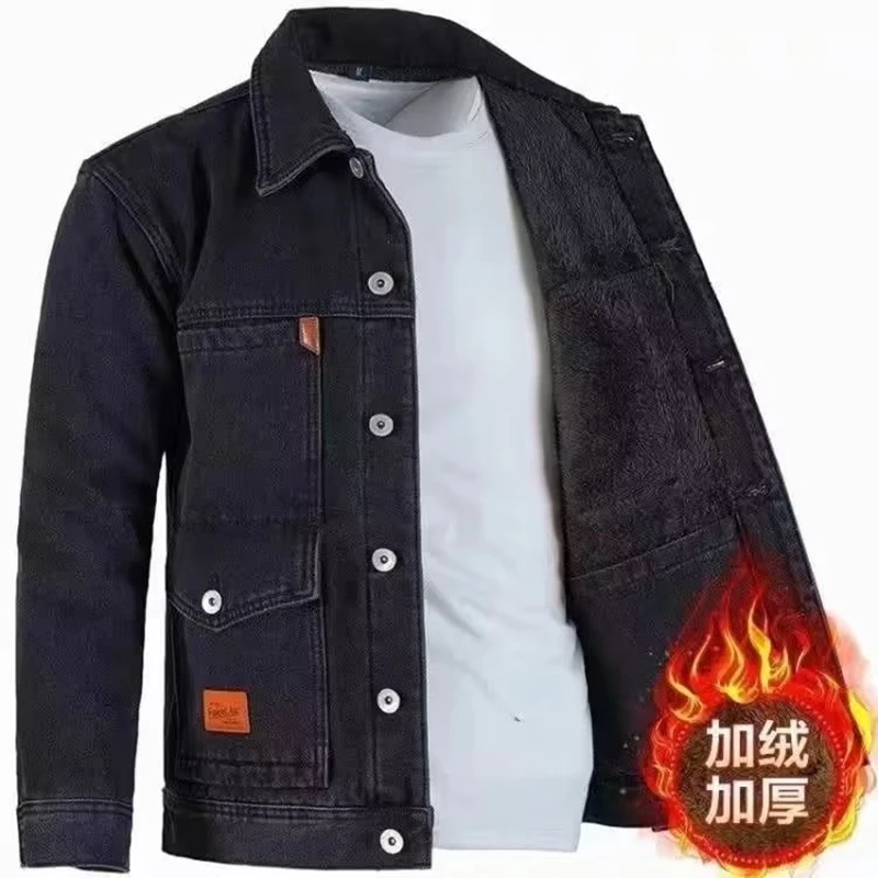 

Winter Denim Jacket Comfort Fleece Thick Windbreaker Warm Mens Jackets Outwear Jeans Coat Male Multi-pockets Overcoat Thermal