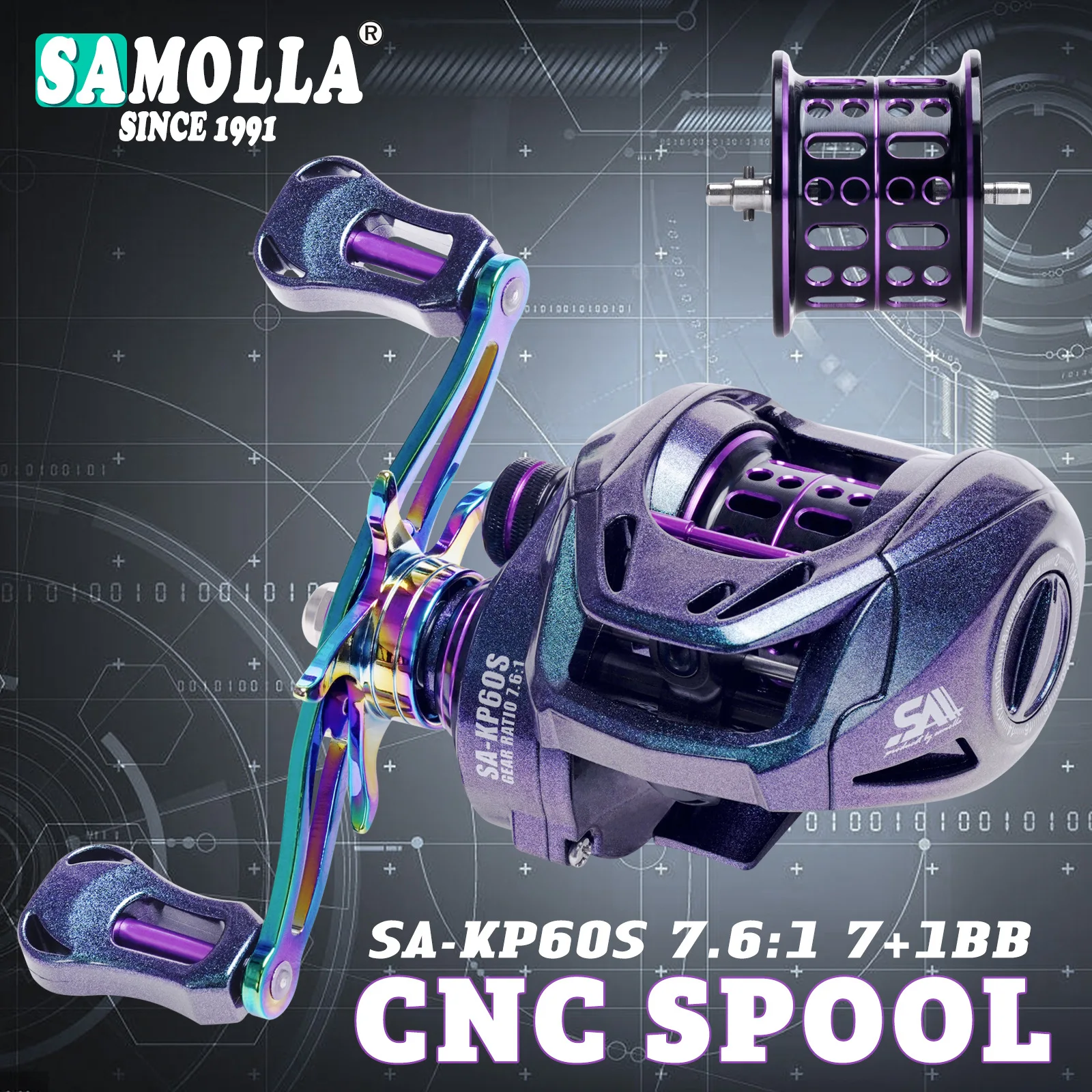 新しいサモラベイトキャスティングリール、ドラッグアラーム付き、アンチバックラッシュマイクロルアーリール、浅型スプールフィッシングホイール、海釣りと川釣り用