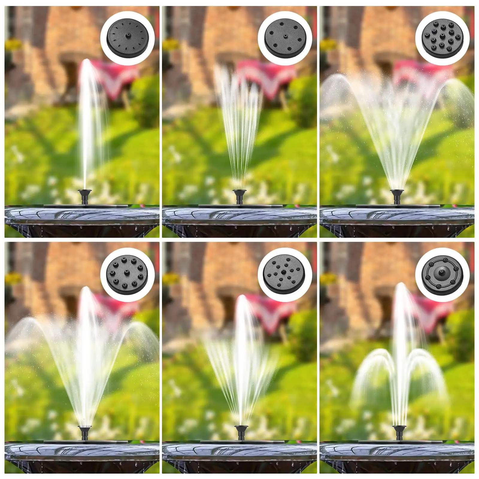 Solar Water Fountain Pump Outdoor 4W 5V Solar Panel Kit 200L/H Flow Rate Outdoor Solar Water Pump with 5ft Cable 9 Nozzles 6 Mod