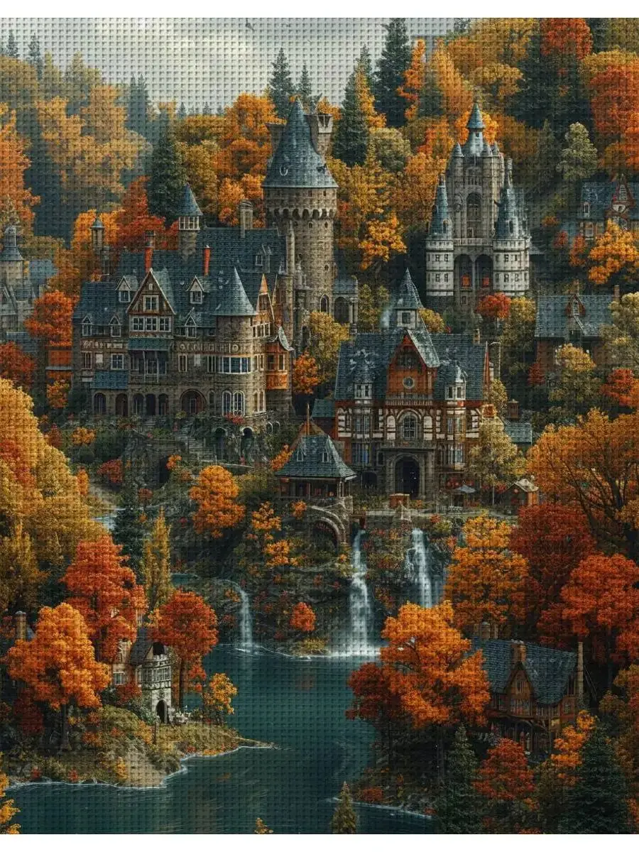 1 Stück 40X40CM/15,74 Zoll Schloss-Stickmuster-Set, DIY-Set, 11CT/14CT, DIY-Stickset, DIY-Kreuzstich-Set, Neuankömmling – Detail 1