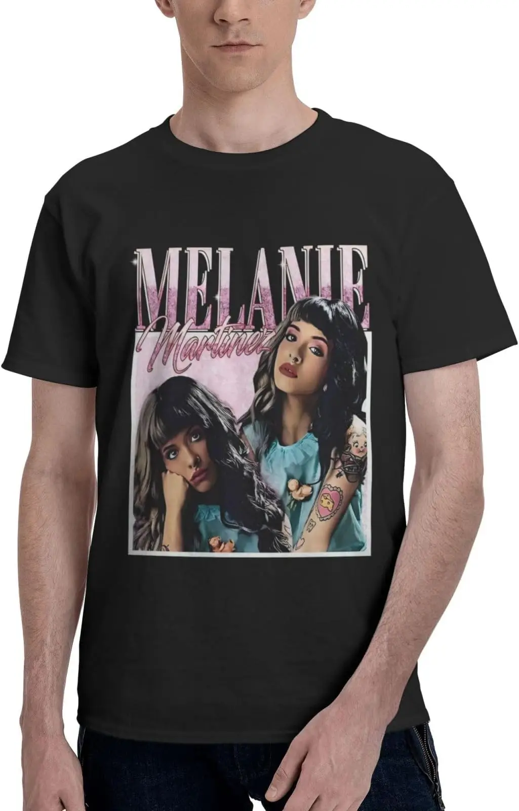 Melanie and Martinez Men  Retro Casual Fashion Cotton Round Neck Short Sleeve T-Shirt Black