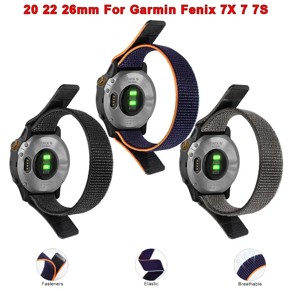 

20 22mm 26MM Nylon Watchband For Garmin Fenix 7X 7 7S Fenix 6X 6S 6 Pro 5X 5 Plus 5S Forerunner 955 935 945 Quatix 6 5 WristBand