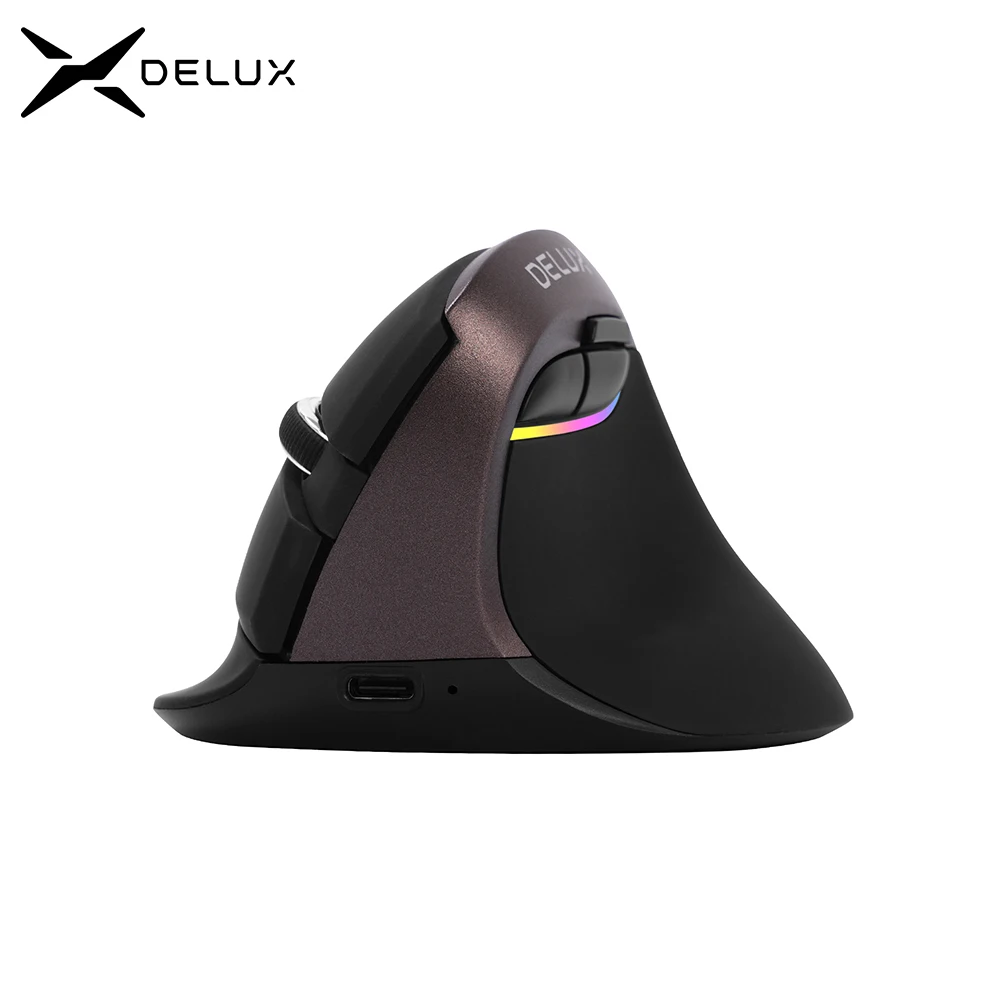 

Delux M618 Mini Jet Black беспроводная мышь BT 4,0 + 2,4 ГГц трехрежимный перезаряжаемый бесшумный щелчок вертикальные Мыши для ПК