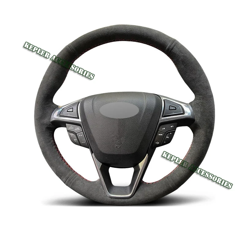 Genuine Leather Red Thread Steering Wheel Cover for Alcantera Car Accessoires Specifically for Ford EDGE GALAXY S-MAX MONDEO ST
