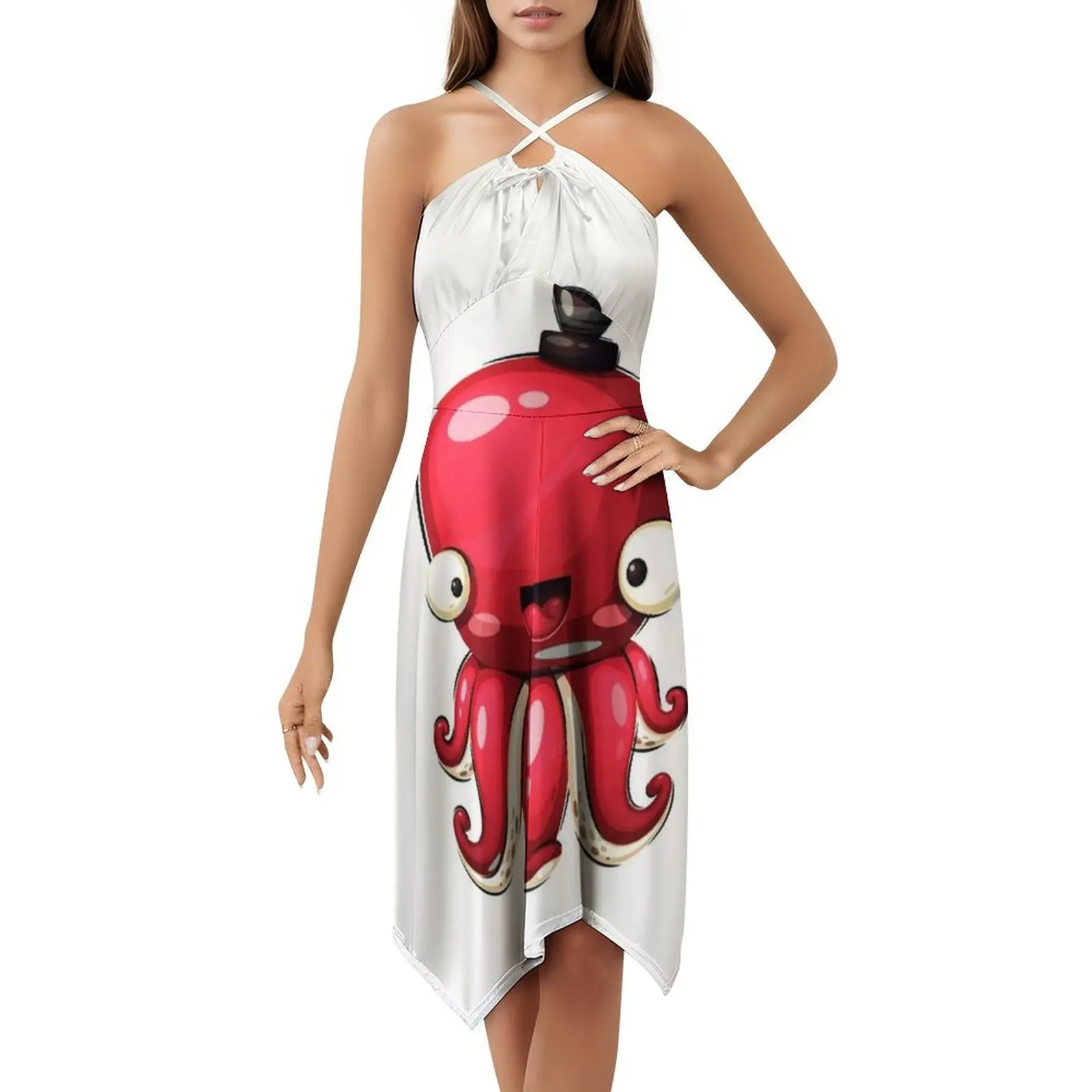 السيد الأخطبوط البوهيمي فستان بلا أكمام متعدد المطبوعات شاطئ عطلة فستان الحفلات مخلوق البحر الكرتون الحيوانات لطيف مضحك المرأة