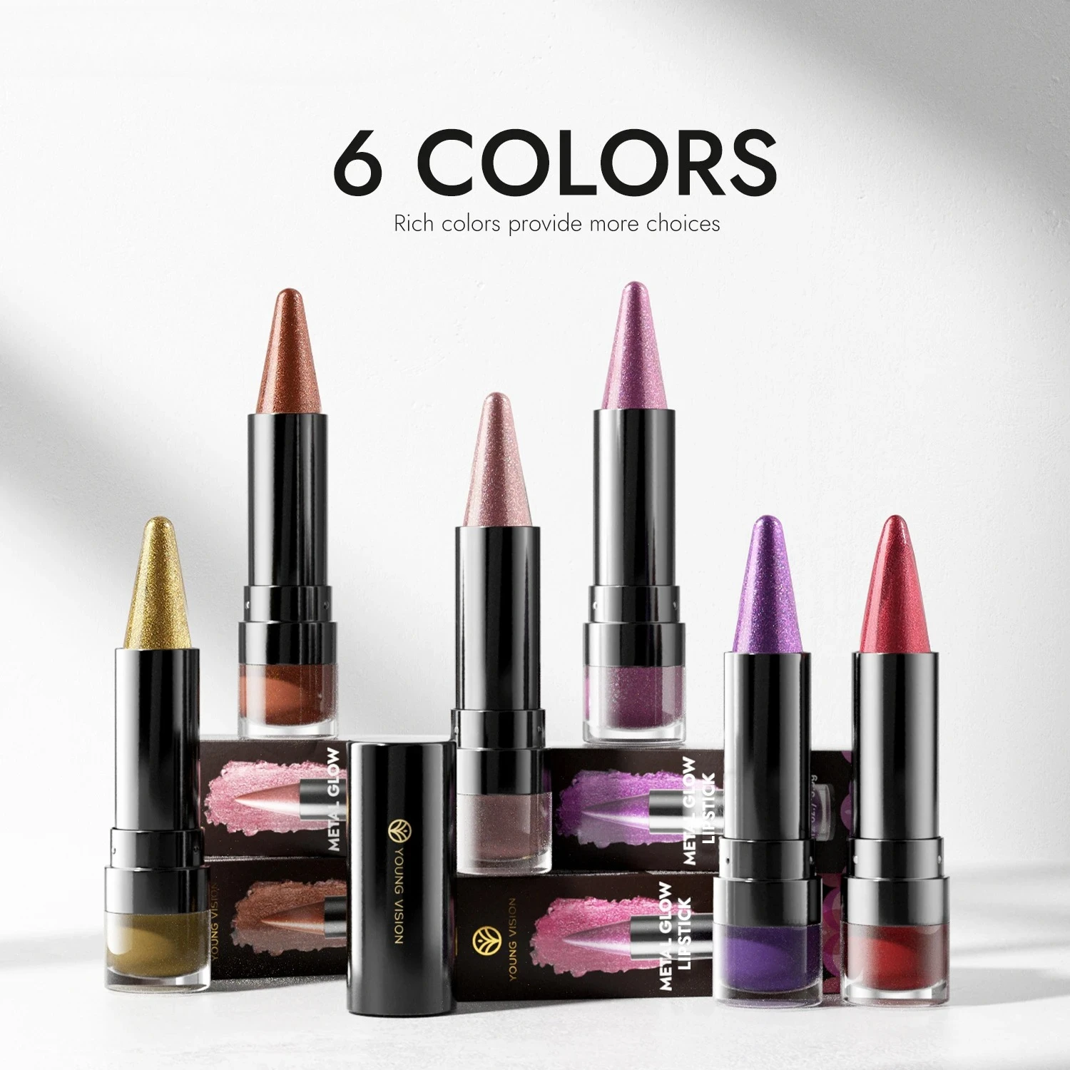 長持ちしやすい発色の良いノンスティックカップリップスティック6色マットパールファイングリッターダイヤモンド両用リップスティック