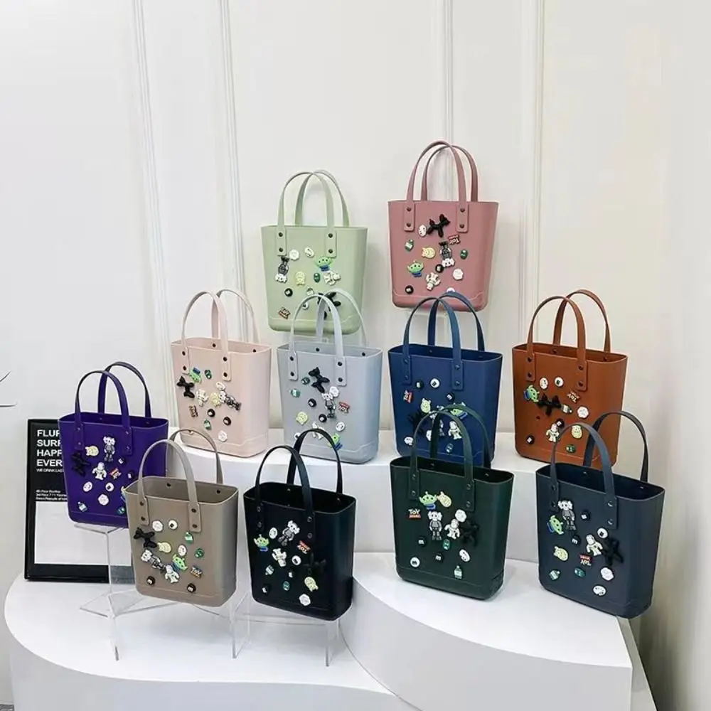 

Fashion Waterproof Handbag with Holes DIY Cute Women's Beach Bag Portable PVC Cartoon Handbag Travel