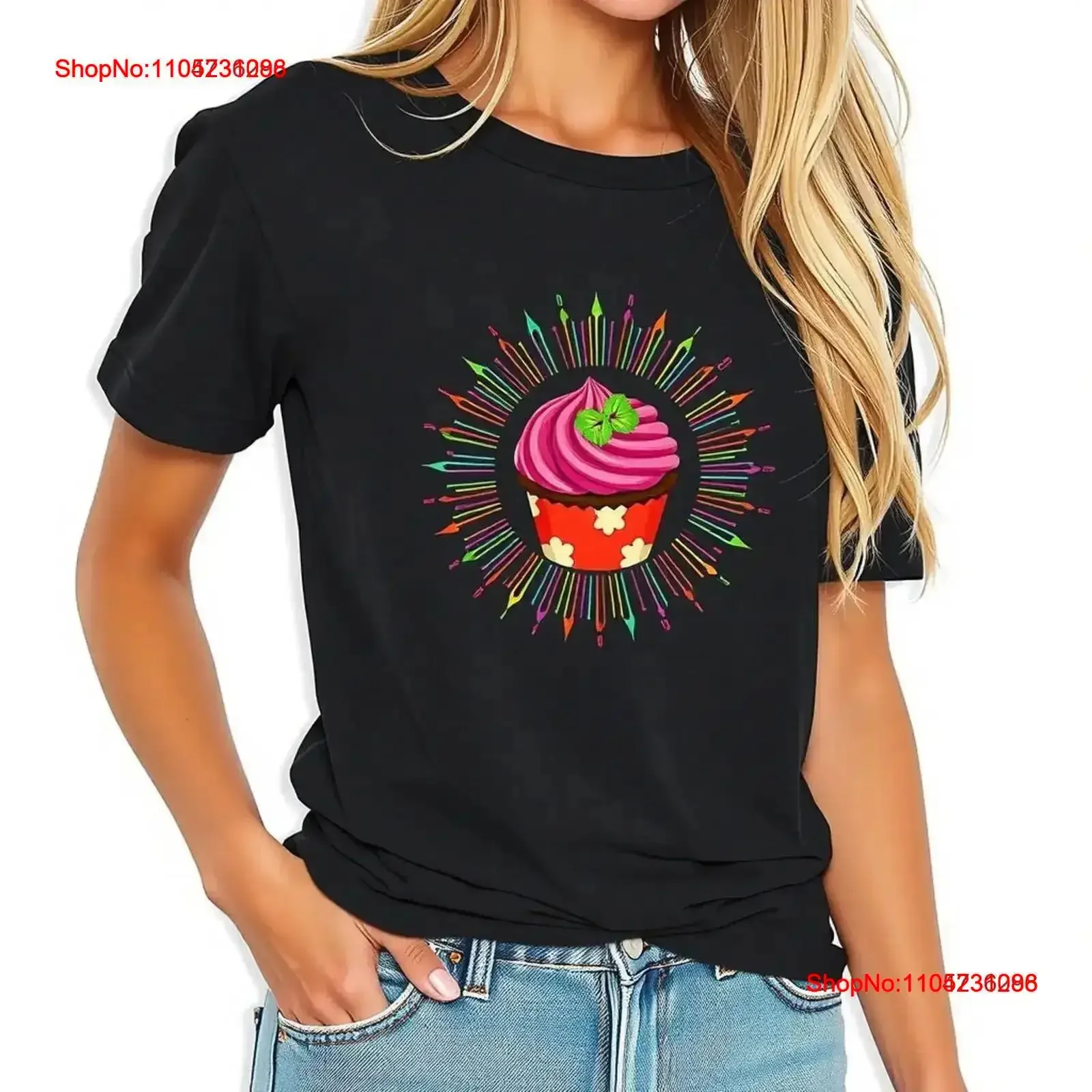

Красочная футболка с кексом для женщин, повседневная винтажная стираная уличная одежда с круглым вырезом, растянутая, слегка мягкая, модная, дышащая
